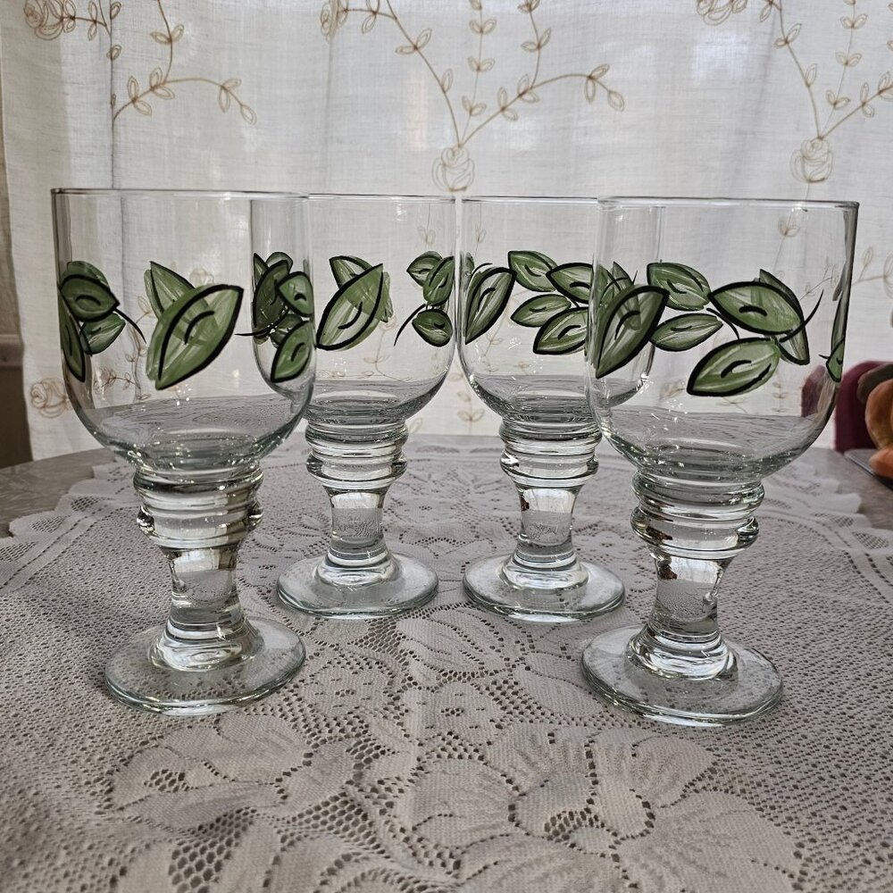 Pfaltzgraff Tango Ice Tea Glasses 14oz water goblets botanical green leaf glass